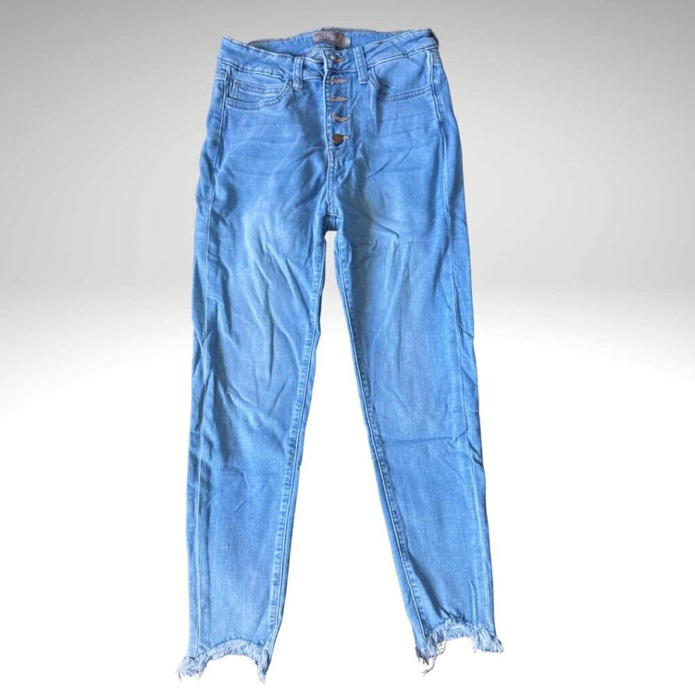 JustUSA High Rise Jeans Button Fly Frayed Hem Size 28 Stretch Denim